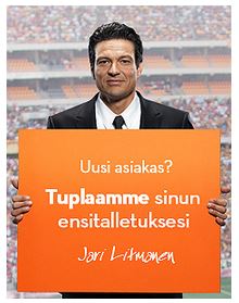 Jari Litmanen "Tuplaamme sinun ensitalletuksesi". Betsson 100€ bonus