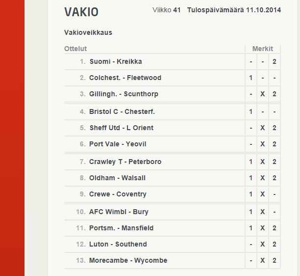 vakioveikkaus vihjeet kierros 41