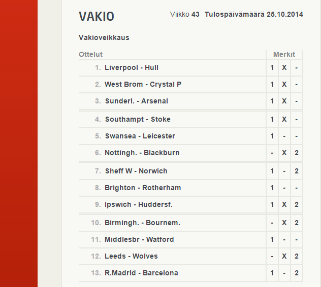 vakioveikkaus vihjeet kierros 43