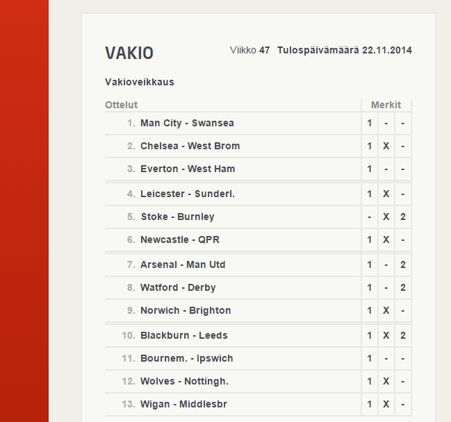vakioveikkaus vihjeet kierros 47
